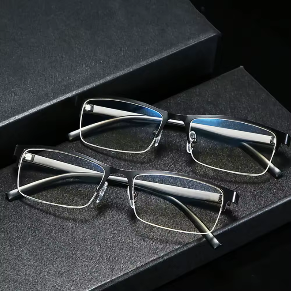Men Square Frame Business Myopia Glasses Vintage Eye Protection Ultra Light Frame Eyeglasses Vision Care 100~600 Diopter