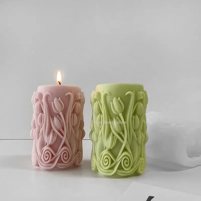 Sunflower Cylindrical Candle Silicone Mold Diy Tulip Aromatherapy Soap Mold Wedding Craft Gift Making