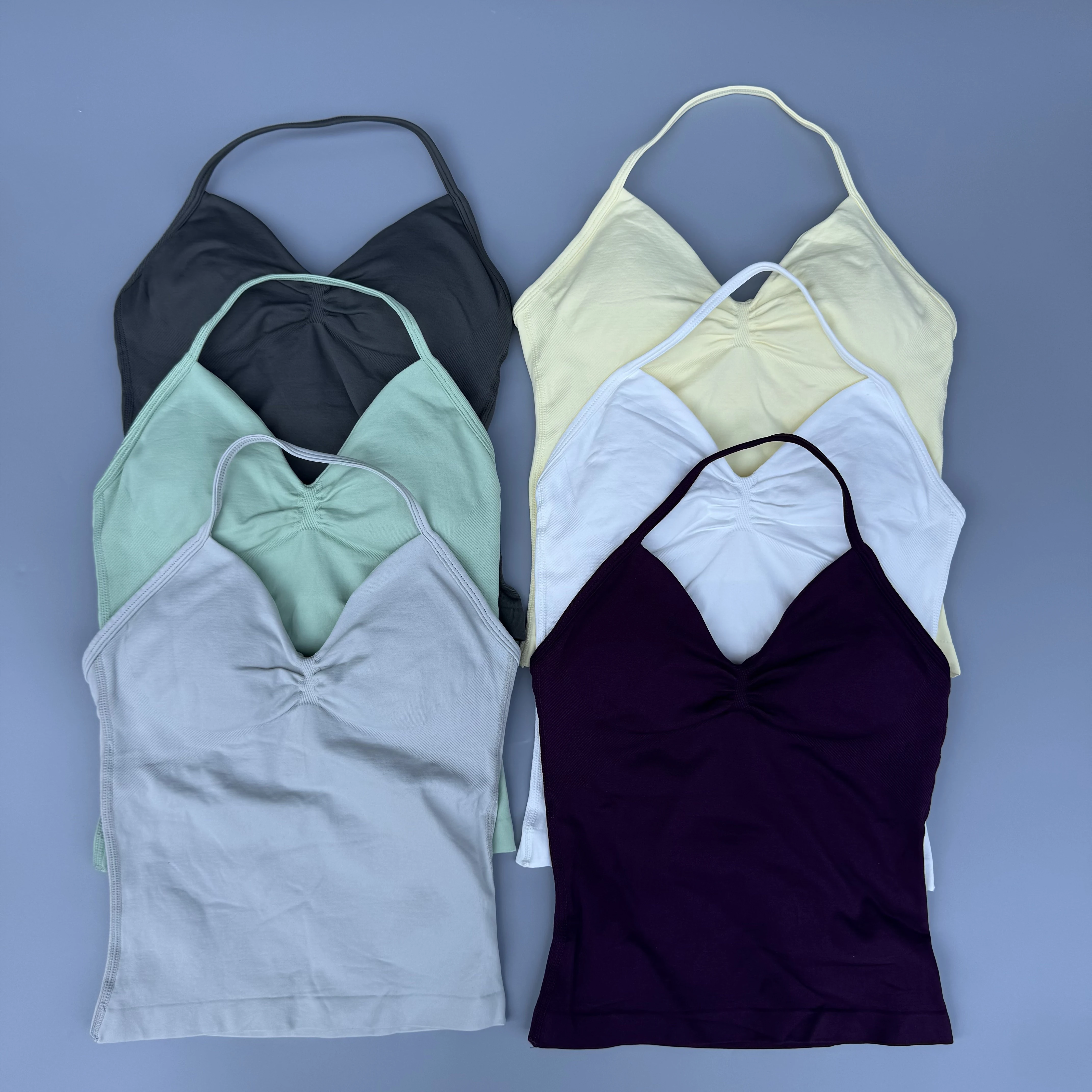 Longline Strappy Top Gym Sports Women Seamless Yoga Tank With Removable Pads V Neck Sleeveless Sports Running Fitness Vest