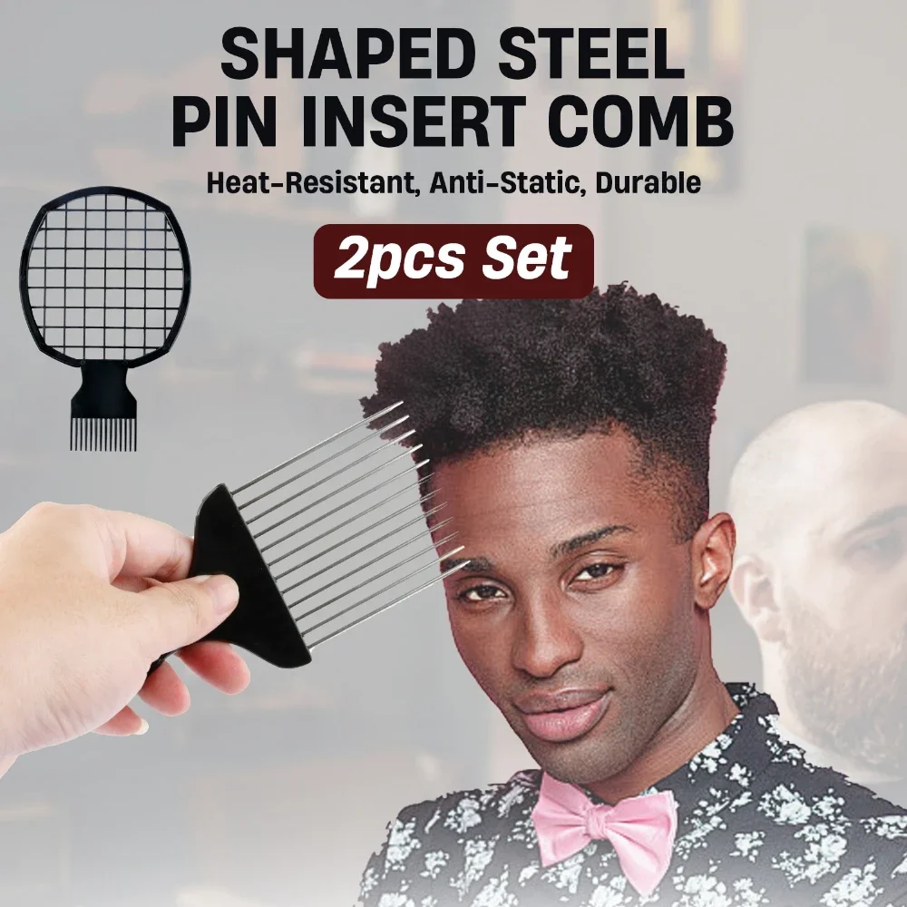 Afro-Lockenkamm, Friseur-Locken-Netzkamm, Einsteckkamm, schwarzer Herren-Locken-Schwamm, Salon-Friseur-Styling-Werkzeug-Set – Detail 5