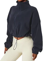 Loose Stand Collar Fleece Casual Jacket Women's Comfortable Polyester Blend Long Sleeve Zipper Closure Fashionable Sweatshirt - Image 3