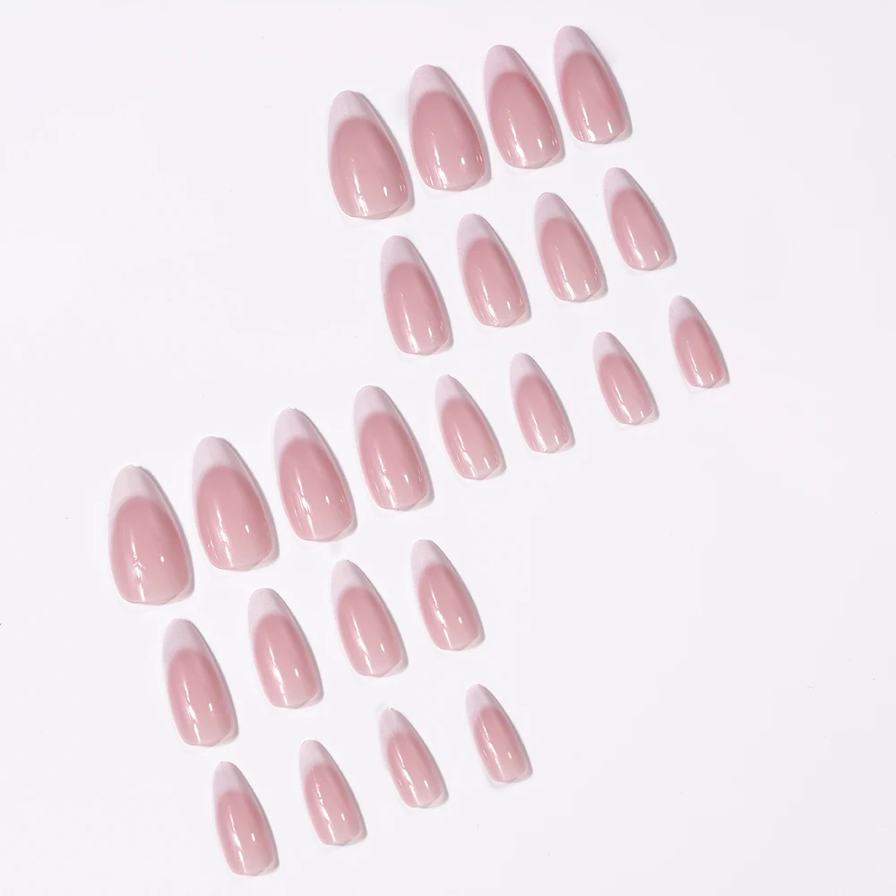 24Pcs/Box Naked Short Almond Handmade Press On Nail White French False Nail Full Cover Artificial Wearable Fake Nail Tips