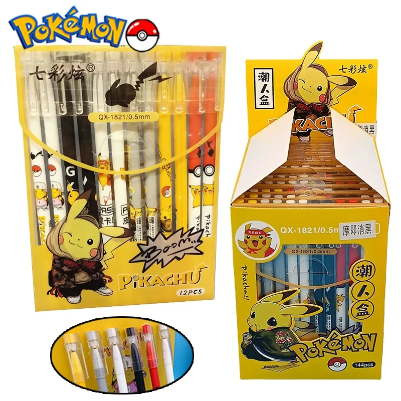 12Pcs Pokemon Pikachu Ballpoint Pen Set Cartoon Gel Pens for School Office Supplies Kawaii Stationeries Writing Pen 0.5MM Black