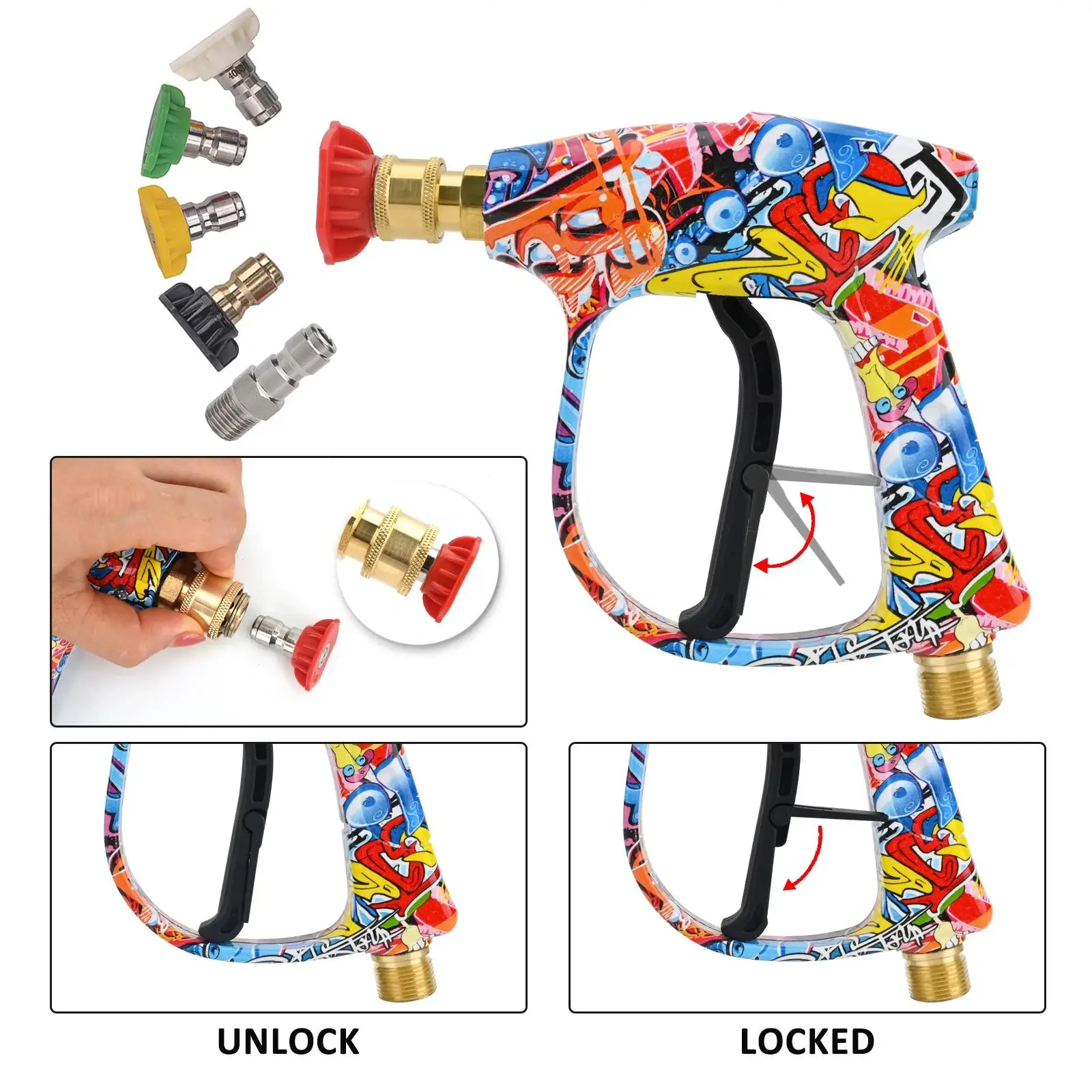 4350 PSI Hochdruck-Wasserpistole mit Graffiti-Design, 1 l Schaumkanone und 1/4 Zoll Schnellanschluss, batterielos für Karcher K-Serie – Detail 6