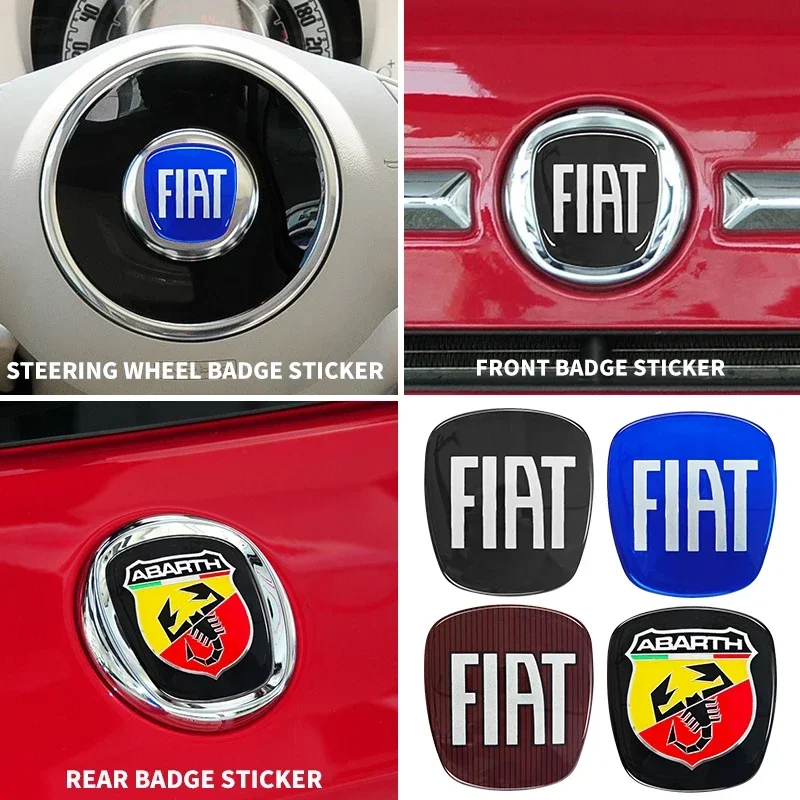 44mm 71mm 75mm 89mm Car Front Rear Logo Auto Grille Emblem sticker steer wheel Accessories For Fiat Abarth 500 Bravo Punto Panda