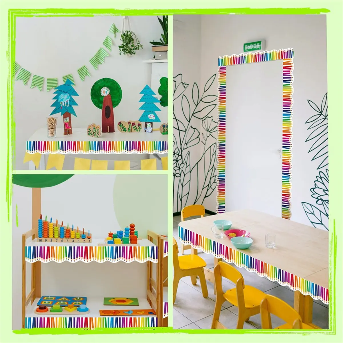 A24I 1 Roll 59ft Self Adhesive Bulletin Board Borders Scalloped Border Trim with Pencil Patterns for Classroom Decor