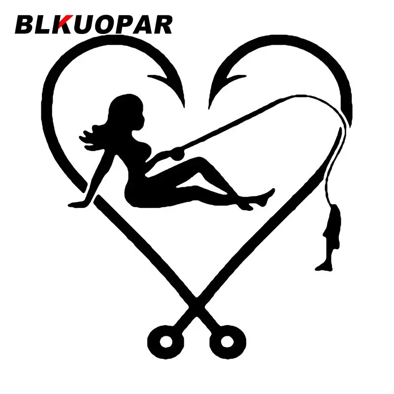 

BLKUOPAR I Love Fishing Sexy Girl Hook Heart Car Stickers Interesting Surfboard Motorcycle Refrigerator Sunscreen Vinyl Decal