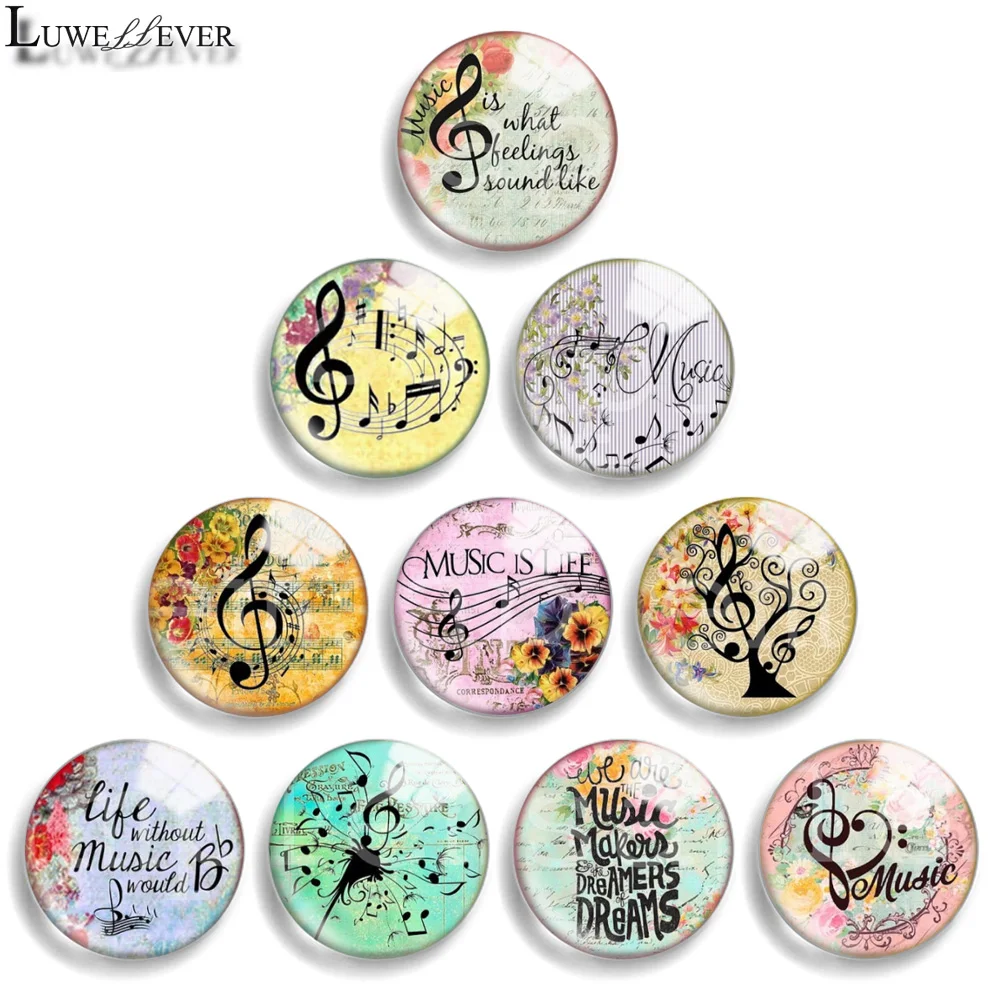 12mm 10mm 20mm 25mm 30mm 40mm 858 Musical Note Mix Round Glass Cabochon Jewelry Finding 18mm Snap Button Charm Bracelet