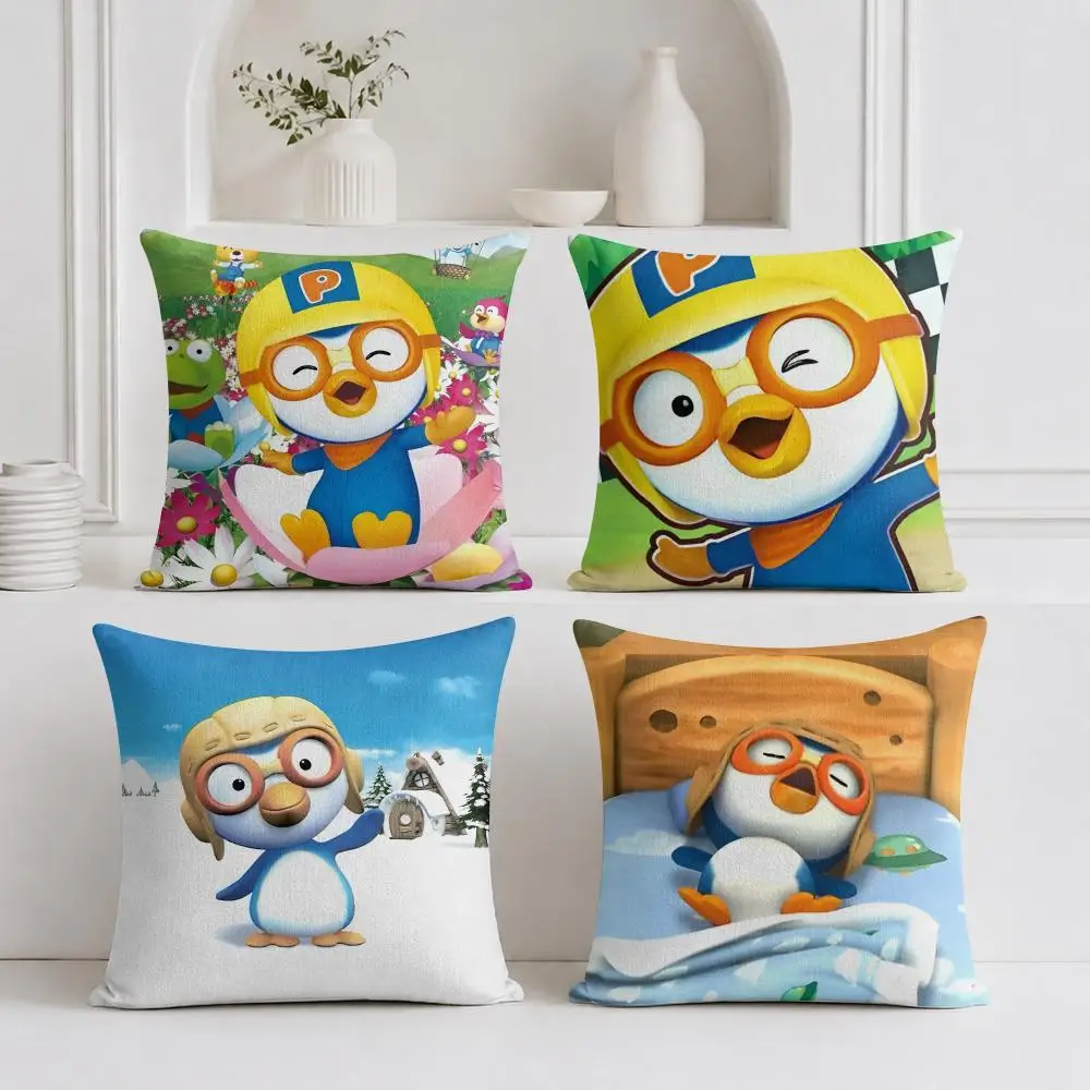 P-Pororo Cushion Cover Plush Fabric Soft Double-Sided Printed Sofa Warm Winter Home Gift Pillow Cover
