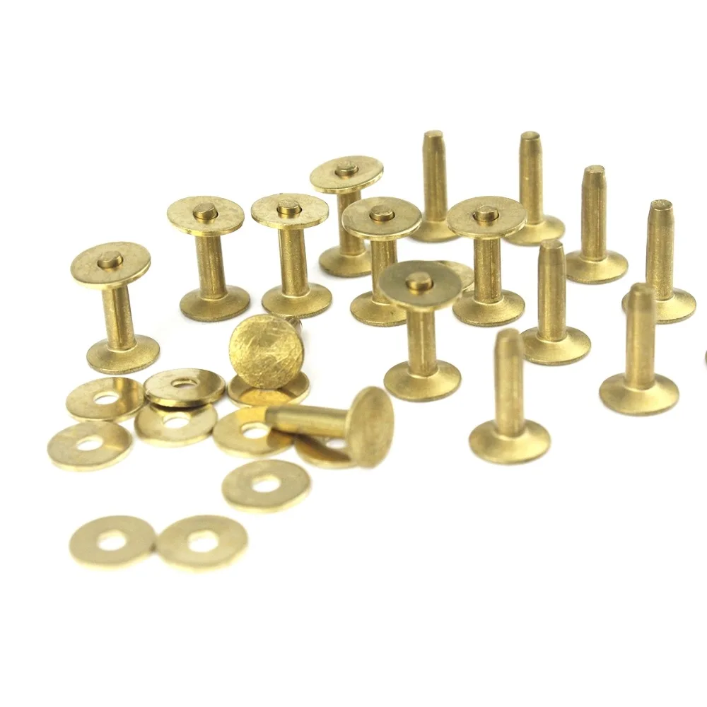 20pcs High Quality Solid Brass Rivets & Burrs Leather Craft Belt Luggage Rivets Studs Permanent Tack Fasteners 6 Sizes