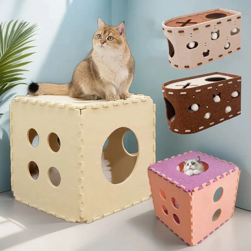 

Premium Felt Cat Bed Nest Non Shedding Wear Proof Foldable Cave Detachable Hideout for Indoor Cat All Season Home Travel Pet Bed