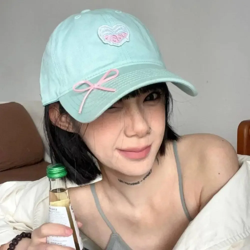 Embroidery Love Heart Baseball Cap Adjustable Bowknot Duck Tongue Caps All-match Cotton Hip Hop Bonnet Summer Spring Autumn