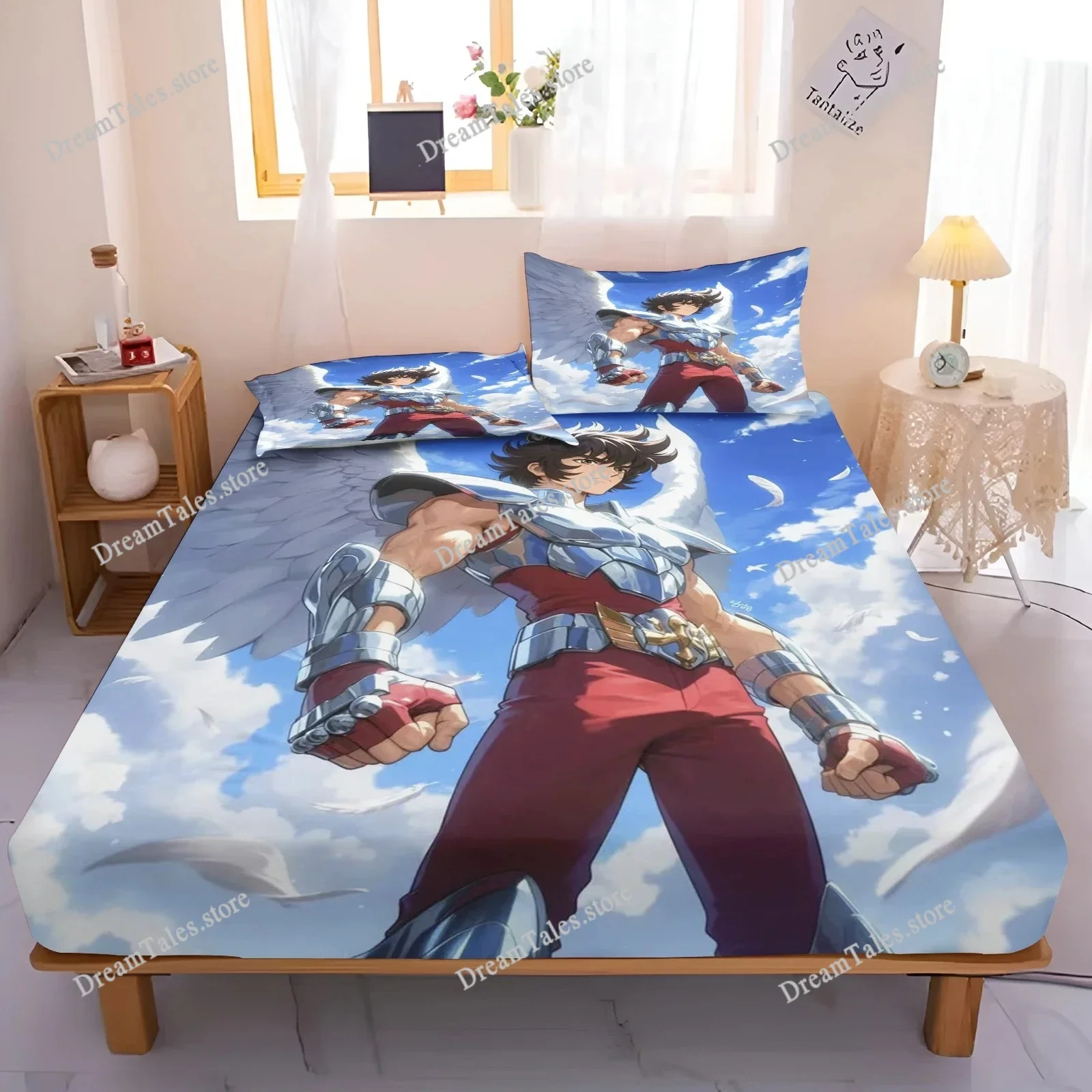 

Saint Seiya Fitted Sheet Cover Cartoon for Teenager Children Elastic Bedding Cute Printing Sheets Home Textileextile Luxury Gift