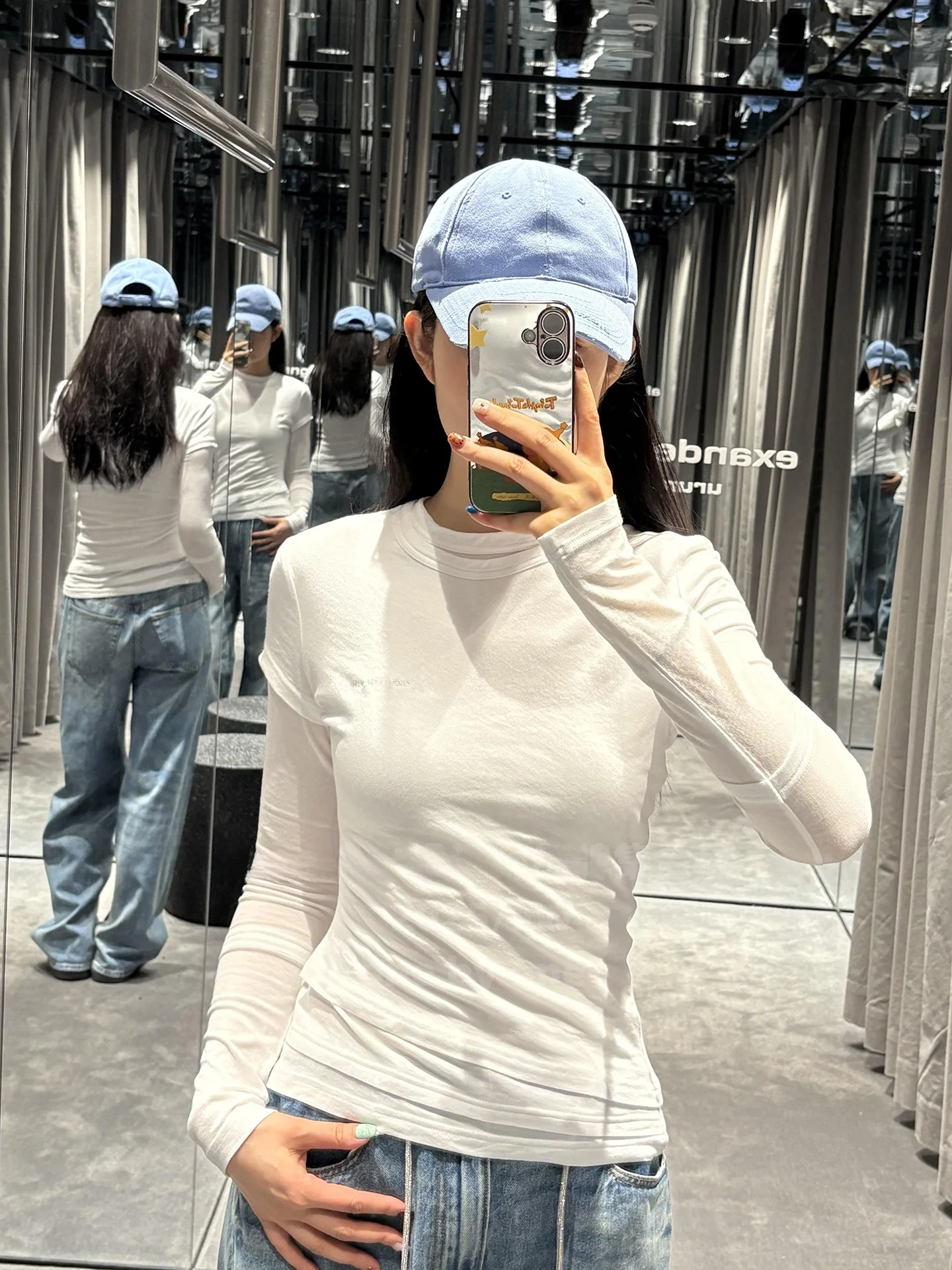 

Асимметричная женская футболка с длинным рукавом, повседневный стиль, приталенный крой, хлопок, весна-лето, новинка, широкий круглый вырез, имитация двухслойности