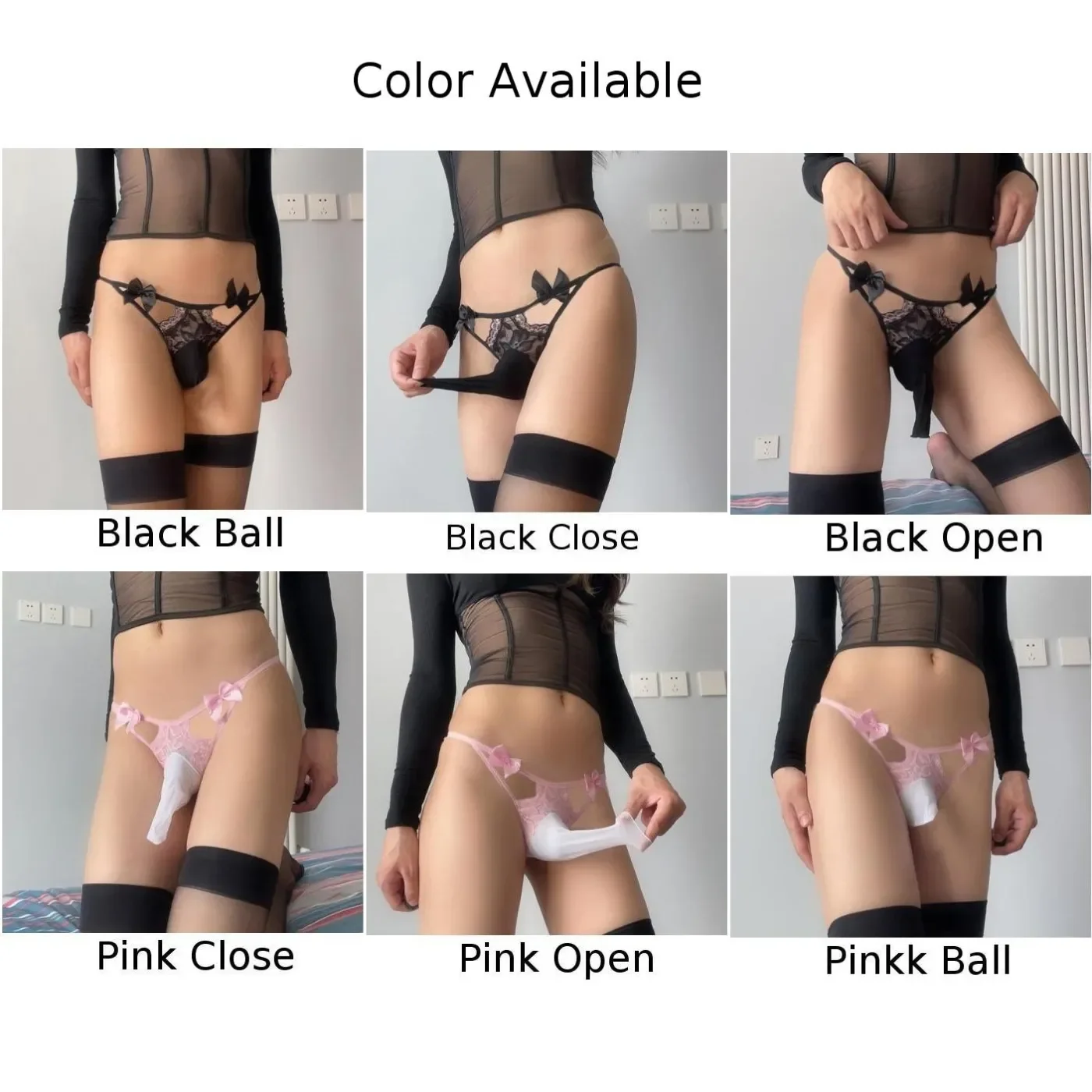 Open Close Sheath Lace T-back Thong Mens Sissy Pouch Panties Low Rise Ultra-thin Briefs G-String Crossdress Lingerie Underwear