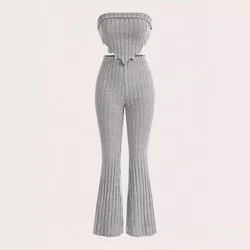 Autumn 2024 New European and American Striped Rib Wrap Chest Horn Trousers Two-Piece Pit Casual suit Commuter suit