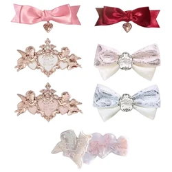 Flower Bow Hairclip Original Surroundings Hairpin Princess Style Hair Ornament Milk Powder Milk Blue Cute and Sweet