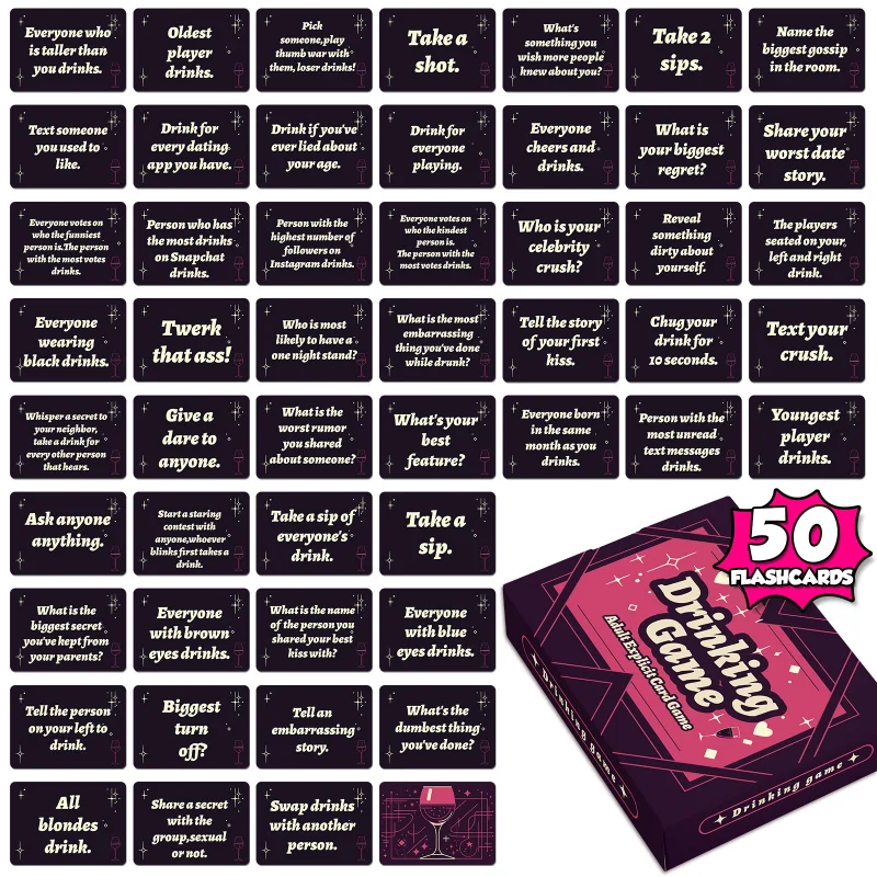 50 Party Card Drinking Game Fun Challenge Cards, Friends Multi-party Interactive Card Board Game