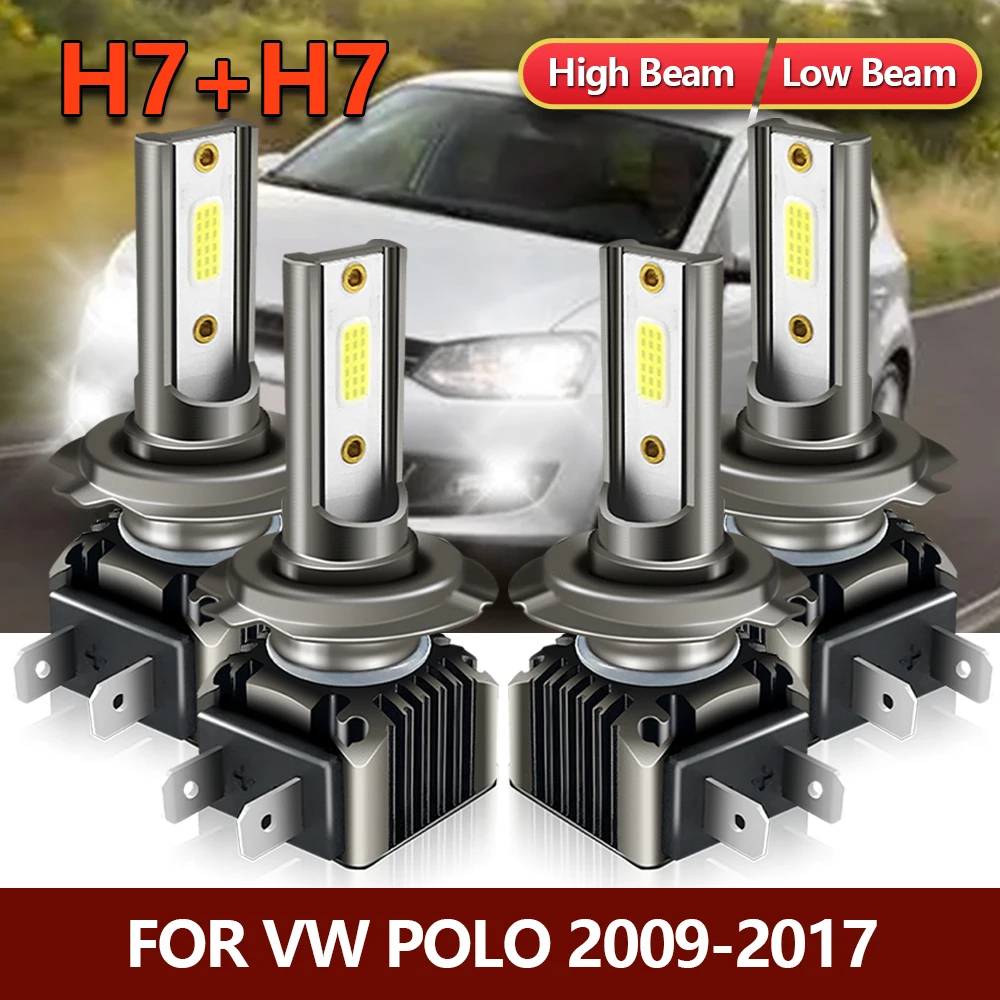 4x LED Bulbs H7 MINI Headlight High Low Combo Beam Kit Car Lamps For VW POLO 2009 2010 2011 2012 2013 2014 2015 2016 2017