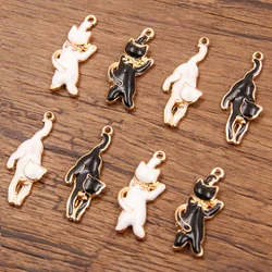 10pcs 2 Styles Alloy Metal Drop Oil Animal Charms Black White Cat Pendant For DIY Bracelet Necklace Jewelry Making