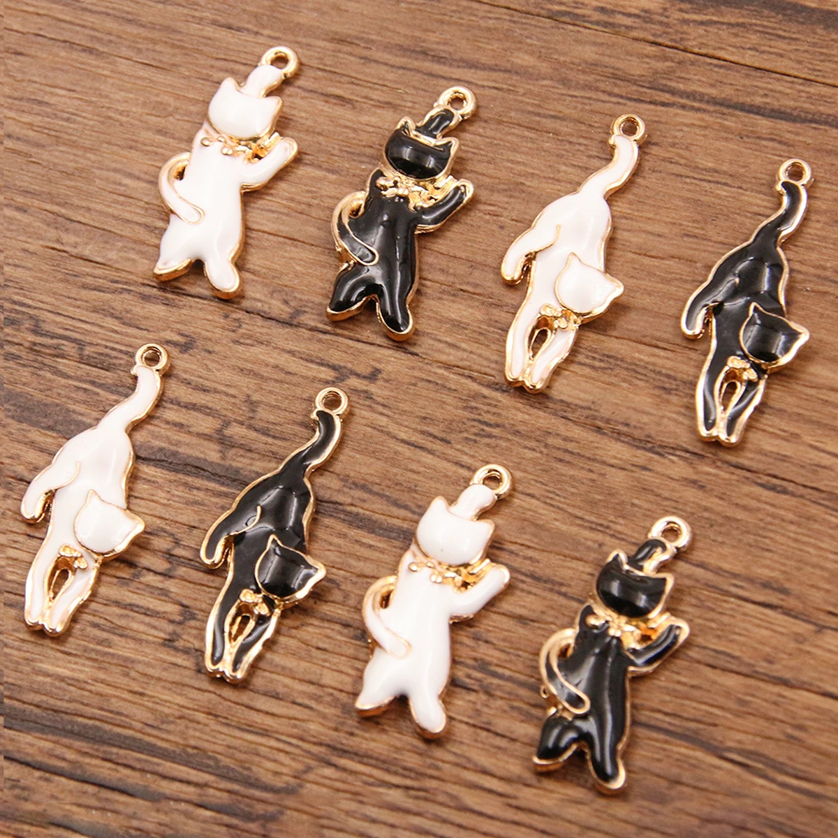 10pcs 2 Styles Alloy Metal Drop Oil Animal Charms Black White Cat Pendant For DIY Bracelet Necklace Jewelry Making