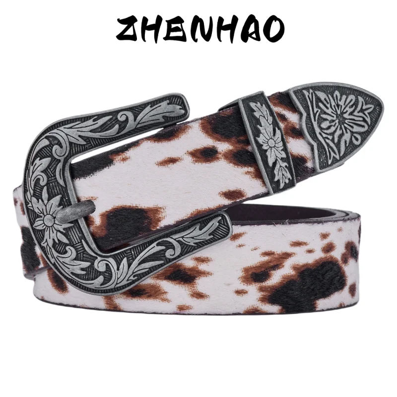 ZHENHAO New horsehair belt for women, a retro and artistic waist belt with alloy pin buckle, is versatile, trendy and high-end