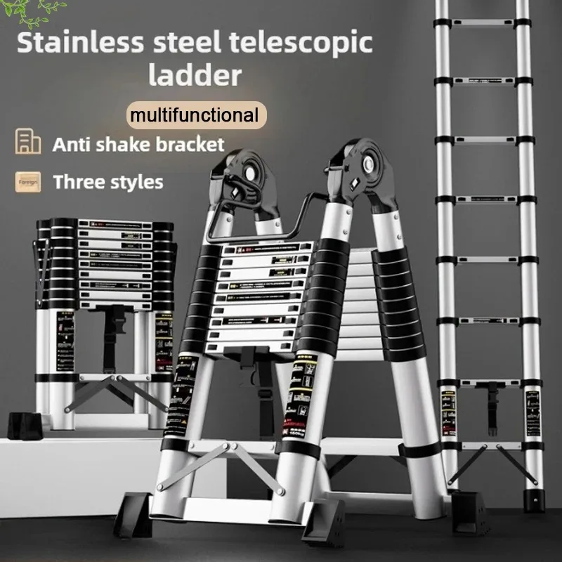 Échelle télescopique multifonctionnelle en acier inoxydable, échelle zigzag domestique, échelle pliante portable, échelle zigzag articulée