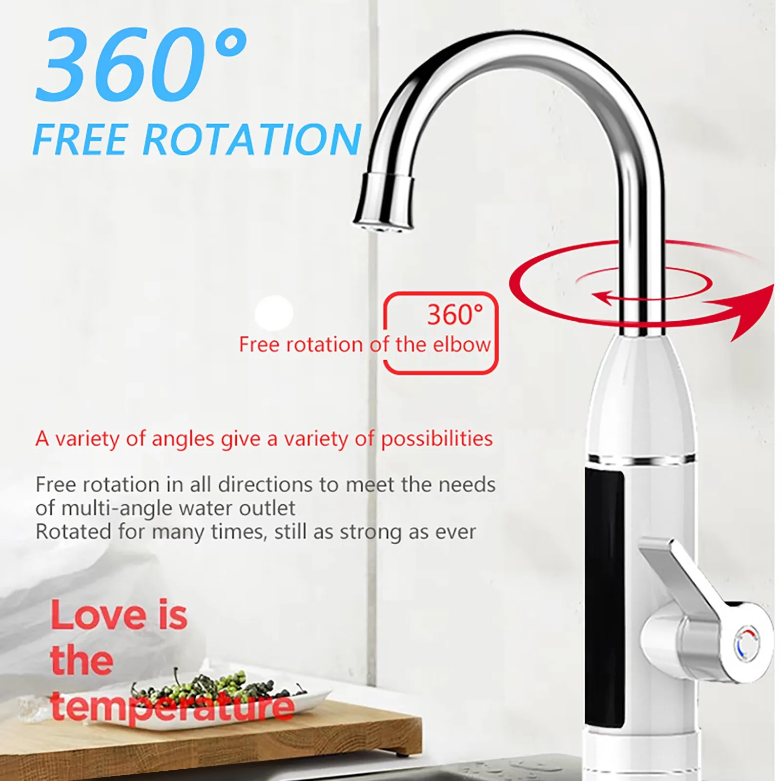 Кран водонагревателя, вращающийся кран со светодиодным цифровым дисплеем, мгновенный кухонный водонагреватель с быстрым нагревом