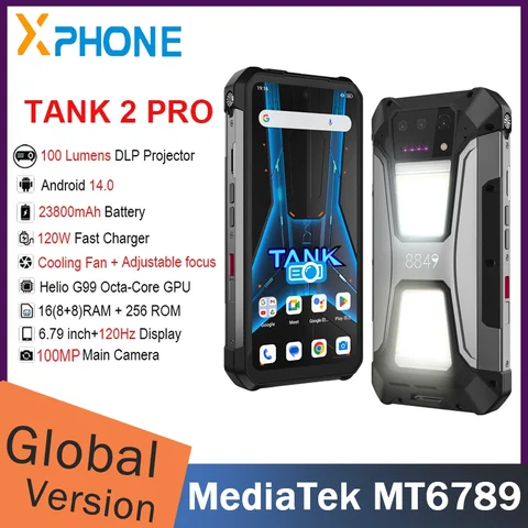 Unihertz 8849 Tank 2 Pro Wytrzymały telefon 12 GB + 256 GB Projektor noktowizyjny 6,79 "FHD Android 14 100 MP 23800 mAh 4G Smartphone