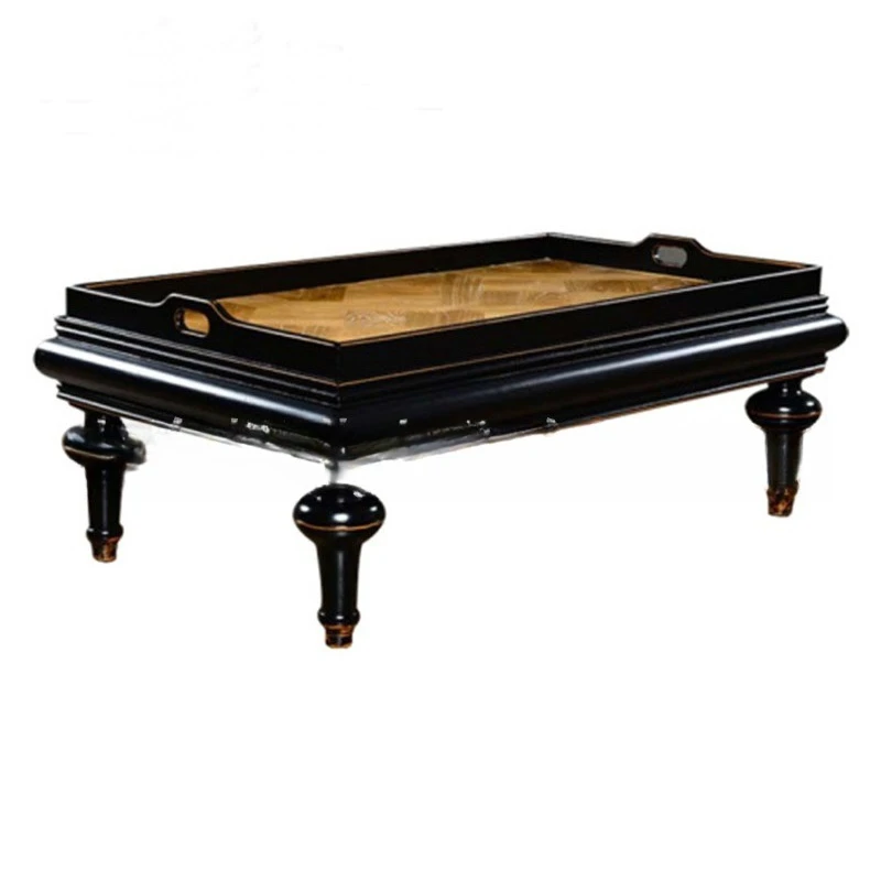

American solid wood coffee table, furniture living room retro old oak with tray square kung fu tea coffee