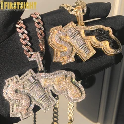 New Iced Out Bling CZ Plug Dollar Pendant Necklace Two Tone Color Zircon Money Power Respect Charm Men's Women Hip Hop Jewelry