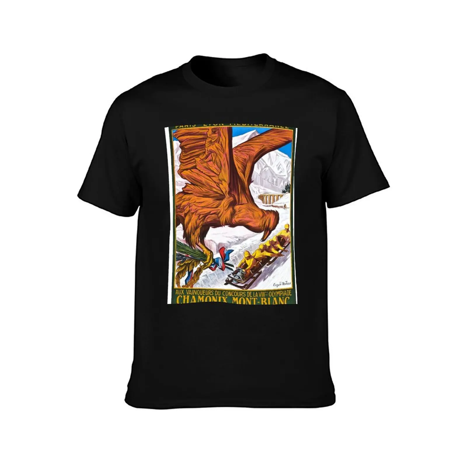 Chamonix Mont-Blanc Winter Sports Poster T-Shirt Basic Plain Tee for Spring and Summer