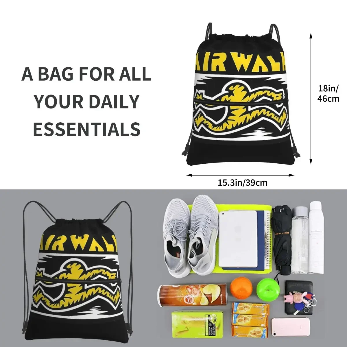 Tattoo Old School Airwalk Backpacks Drawstring Bag Multi-function Drawstring Bundle Pocket Storage Bags For School Students