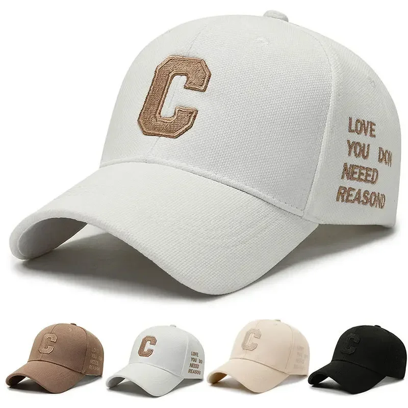 Boné de beisebol com letra C para homens e mulheres, boné camionista snapback, chapéu de algodão com letras 3D branco e dourado, marca de luxo verão