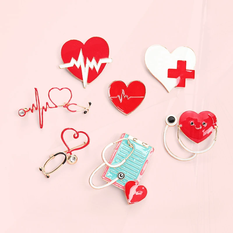 ECG Thermometer Syringe Pill Blood Type Medical Notepad Metal Badge Lapel Brooch Jewelry Medical Enamel Pin Heart Stethoscope