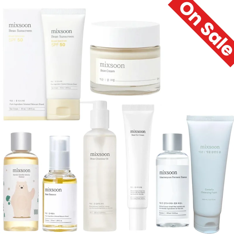 Colección coreana de cuidado de la piel Mixsoon, Crema de Frijol y Protector Solar SPF50 y Limpiador de Centella, Extracto de Soya Hidratante, Iluminador y Calmante