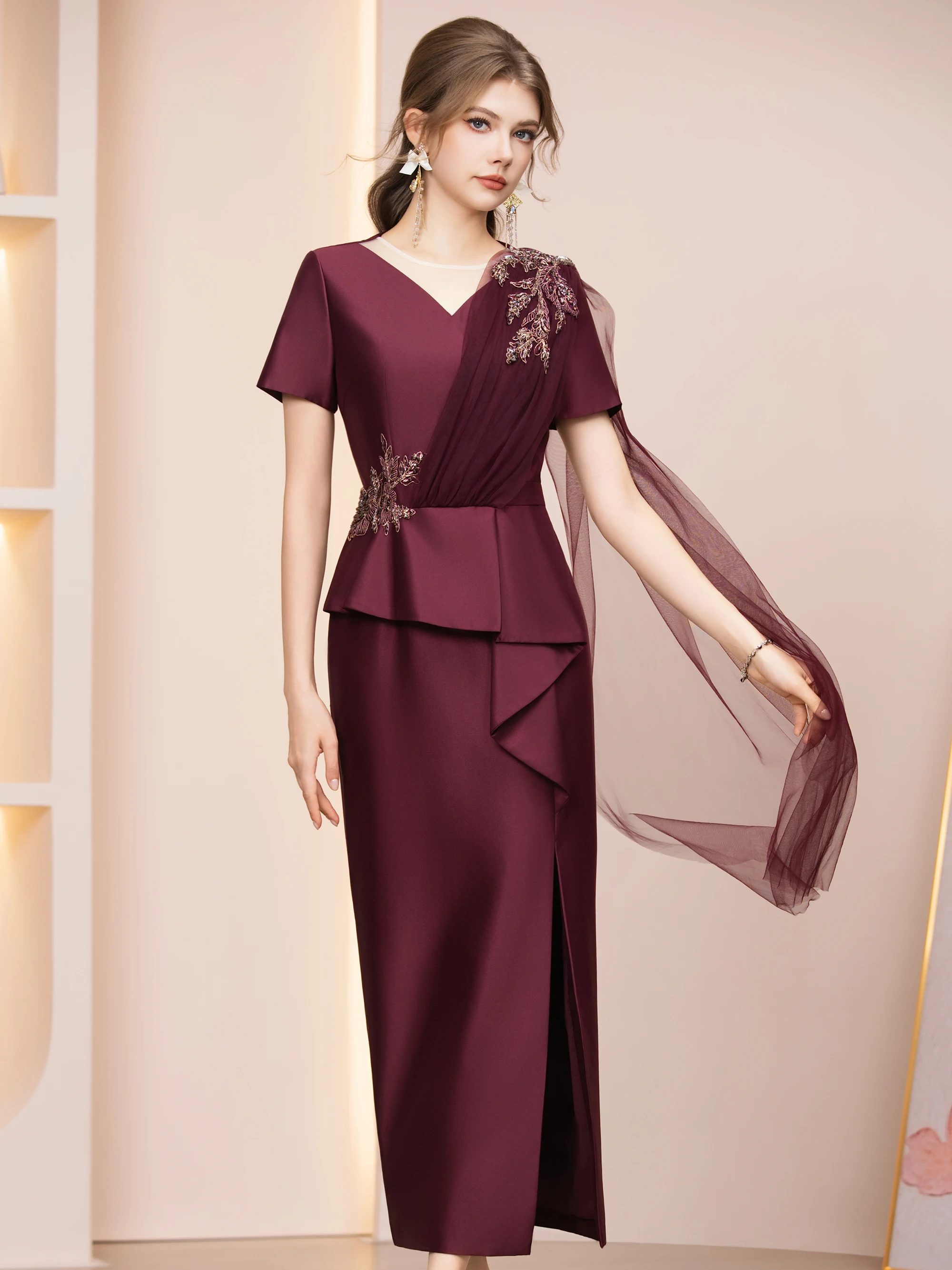 

Ele Wine Red High Waist Diamond Embedded Dr Long Evening Gown 2026 New Sle Kevin&Zhen Women's Dr