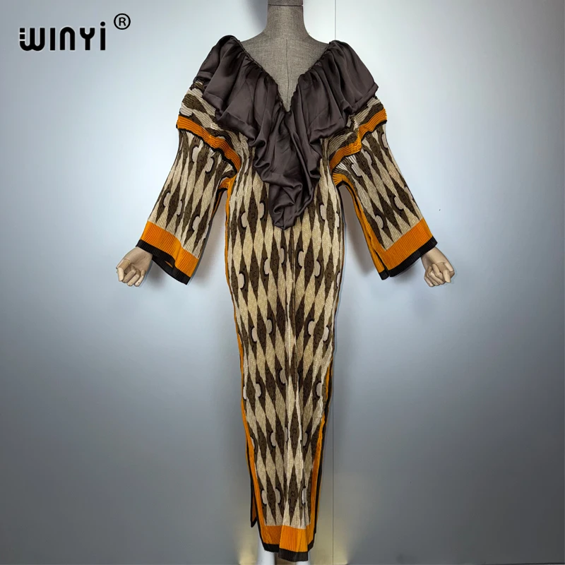 WINYI-caftán plisado elástico ajustado a la moda, vestido de fiesta sexy con escote en v profundo, Abaya musulmana para mujer, ropa de playa para cubrir, abaya de lujo de Dubái
