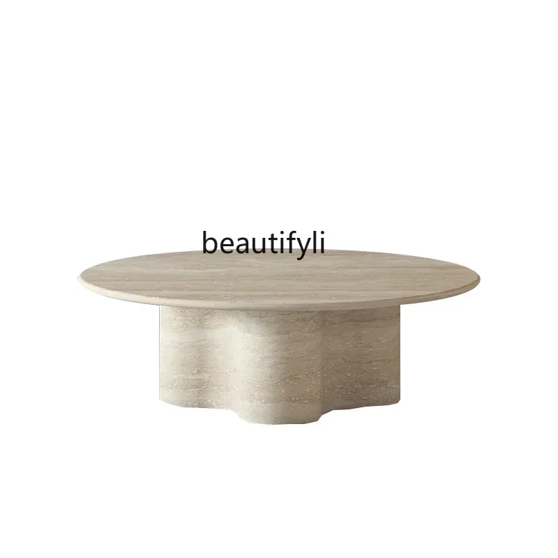 

Natural travertine coffee table designer wabi-sabi round household coffee table
