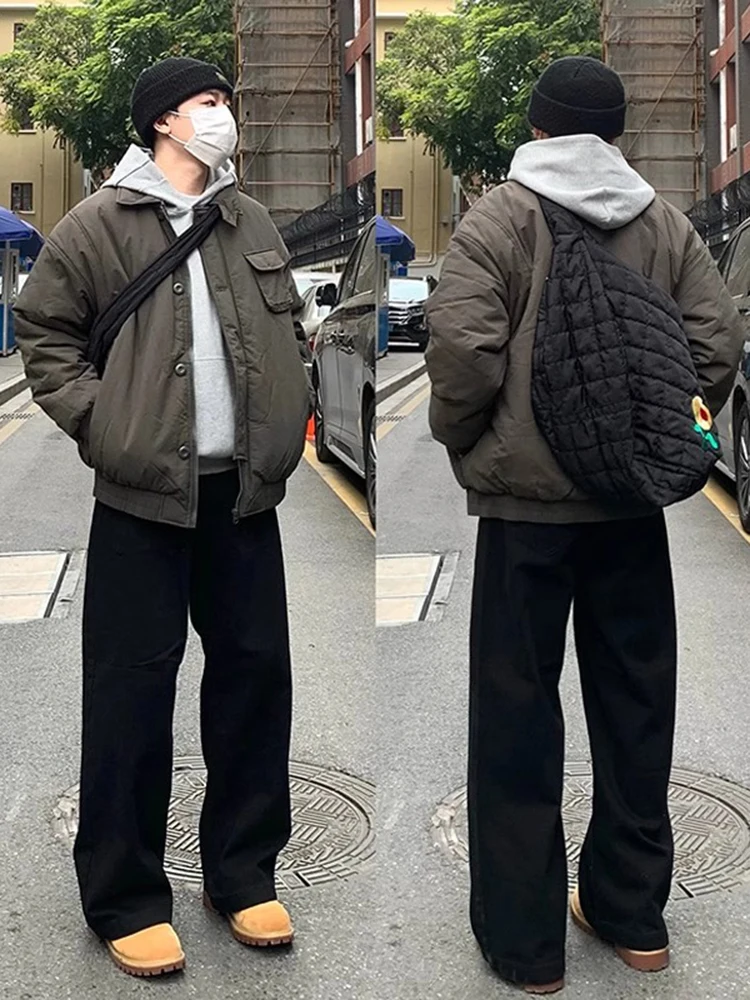 

Black Loose Wide Leg Men's Jeans American High Street Style Spring Autumn Wear with Yellow Boots Straight Tube Boys Pants