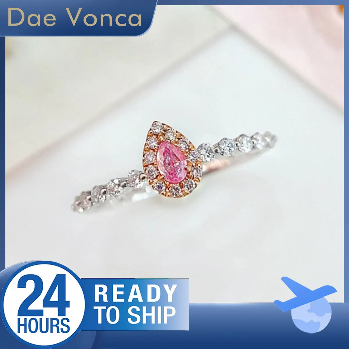 

Кольцо из белого золота 18 карат с розовым бриллиантом, грушевидная огранка, кольцо с натуральным бриллиантом, всего 0,35 карата, кольцо с белым бриллиантом Halo, обручальное кольцо для женщин