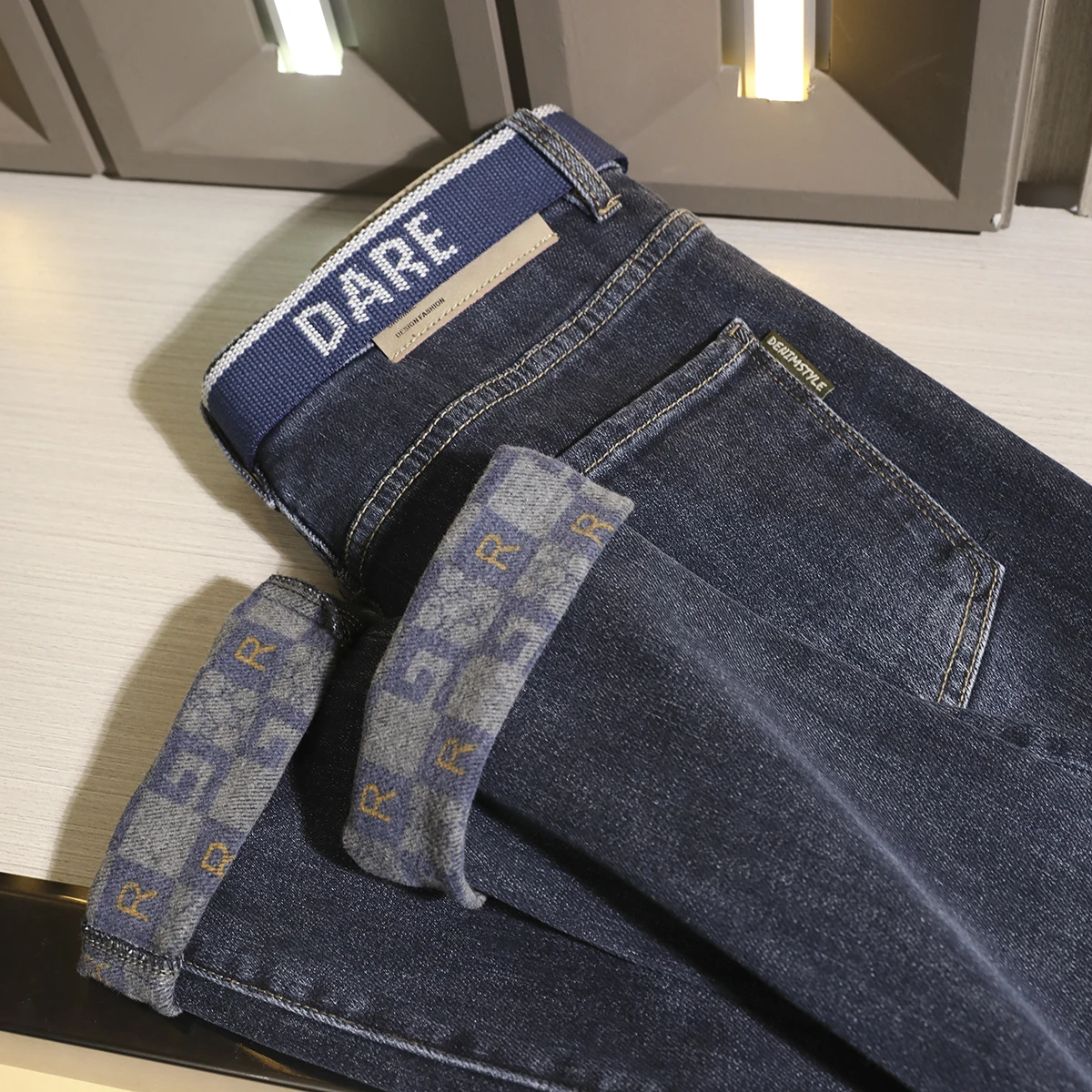 Waed White Thiened Fce Inner Men's Premium Straight Leg Jeans Enzyme Waed Cotton Blend Fabric Modern Sle