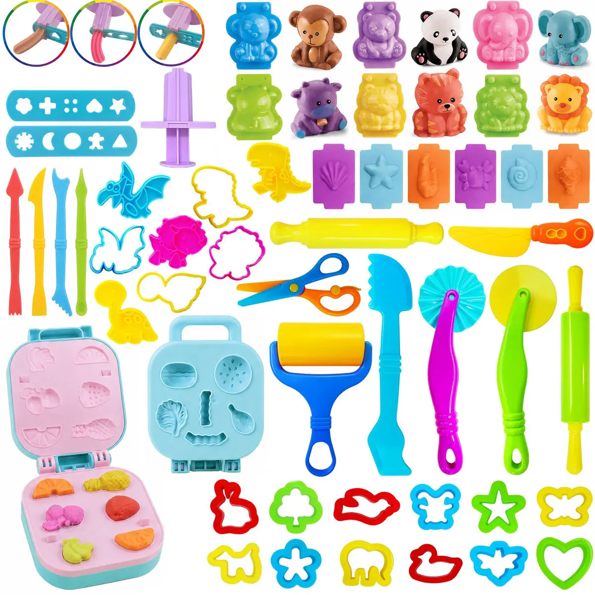 Conjunto de Ferramentas de Massinha Colorida para Crianças, Moldes de Animais, Acessórios de Massinha, Cortador de Plástico DIY, Brinquedos Educativos para Crianças