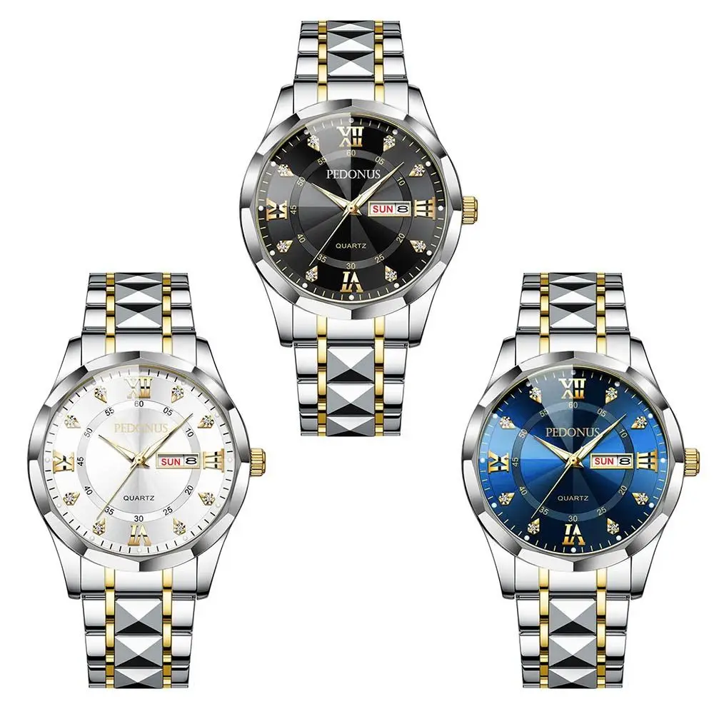 

Casual Steel Strap Steel Strap Double Calendar Round Dial Waterproof Waterproof Double Calendar Daily Use