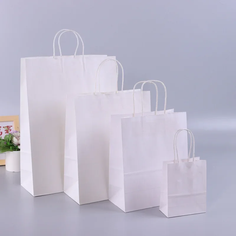 Kraft Paper Gift Bags With Handles 10/20/30/50PCS Shopping Carry Craft Brown White Bag DIY Bag Party Christmas Supplies