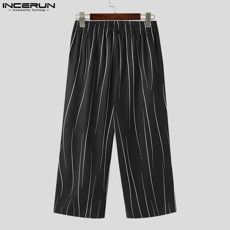 INCERUN-Pantalones informales para hombre, ropa de calle holgada con estampado de cintura elástica, pantalones largos de moda coreana, S-5XL, 2023