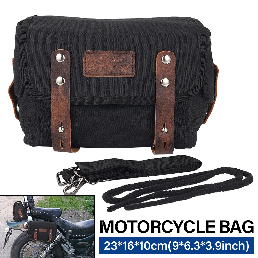 Bolsa de sillín de motocicleta negra, bolsillos laterales universales, bolsa de lona Retro, bolsa de asiento trasero, bolsa trasera de motocicleta, bolsa para bicicleta eléctrica