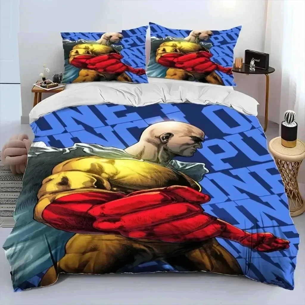 

3D Print Anime One-Punch Man Saitama Bedding Set Double Twin King Duvet Cover Pillowcase Boys Girls Adults Bedroom