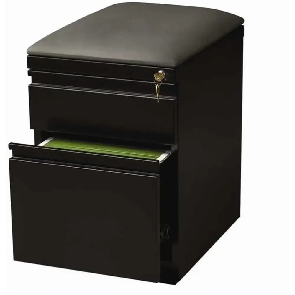 20-inch Deep Mobile Pedestal with 2 Drawers, Black Cushion, Black