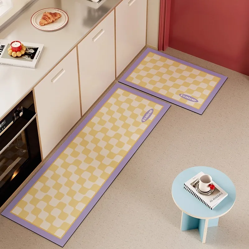 Kitchen Mat for Floor Checkerboard Plaid Long Strip Runner Kitchen Carpet Oil-proof Waterproof Non-slip Washable Kitchen Mat 러그